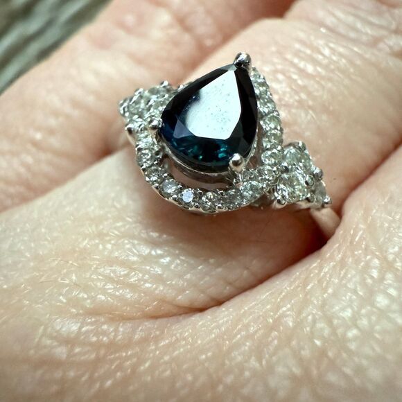 14K White Gold Sapphire and Diamond Ring - Picture 2 of 10